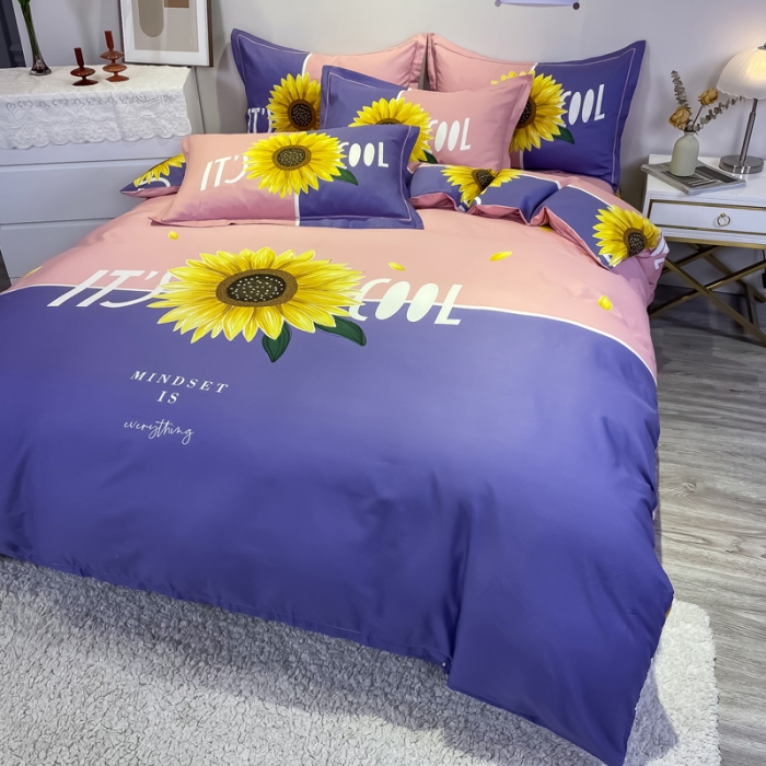 91家纺网 家纺一手货源 找家纺 金爱家 2021新款全棉活性花卉系列四件套 夏日风情-紫风格1