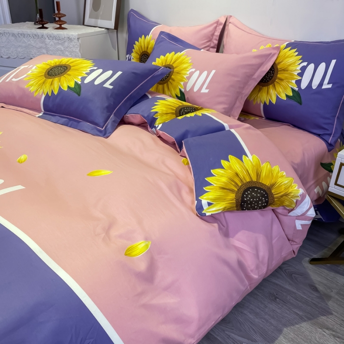 91家纺网 家纺一手货源 找家纺 金爱家 2021新款全棉活性花卉系列四件套 夏日风情-紫风格1