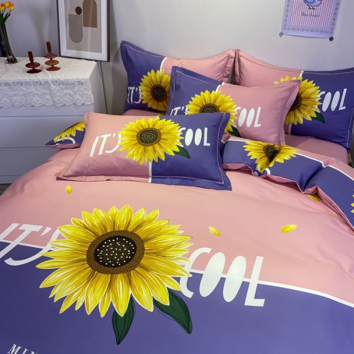 91家纺网 家纺一手货源 找家纺 金爱家 2021新款全棉活性花卉系列四件套 夏日风情-紫风格1