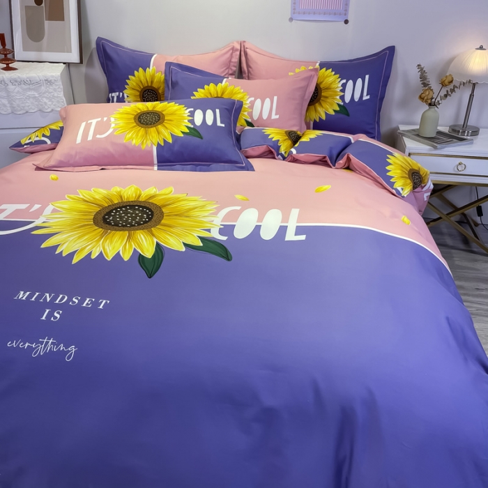 91家纺网 家纺一手货源 找家纺 金爱家 2021新款全棉活性花卉系列四件套 夏日风情-紫风格1