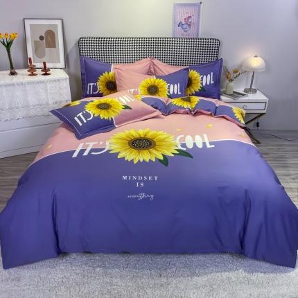 金爱家 2021新款全棉活性花卉系列四件套 夏日风情-紫风格2