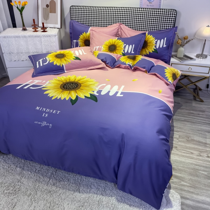 91家纺网 家纺一手货源 找家纺 金爱家 2021新款全棉活性花卉系列四件套 夏日风情-紫风格2