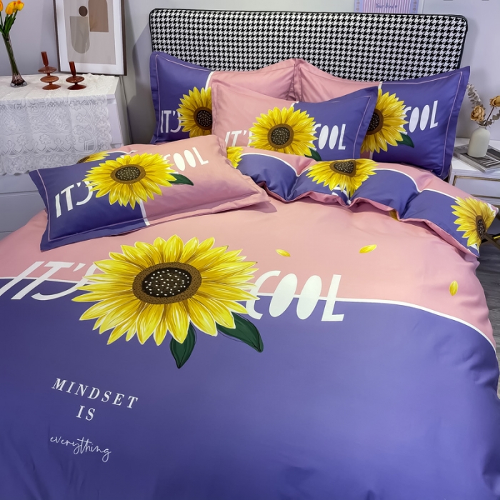 91家纺网 家纺一手货源 找家纺 金爱家 2021新款全棉活性花卉系列四件套 夏日风情-紫风格2