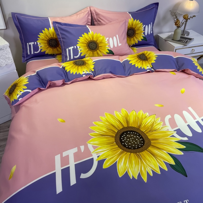 91家纺网 家纺一手货源 找家纺 金爱家 2021新款全棉活性花卉系列四件套 夏日风情-紫风格2