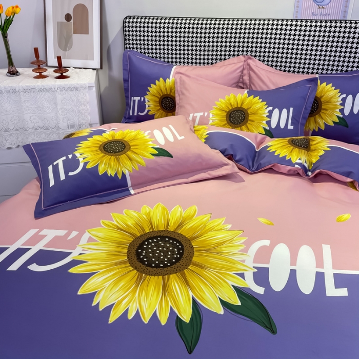 91家纺网 家纺一手货源 找家纺 金爱家 2021新款全棉活性花卉系列四件套 夏日风情-紫风格2