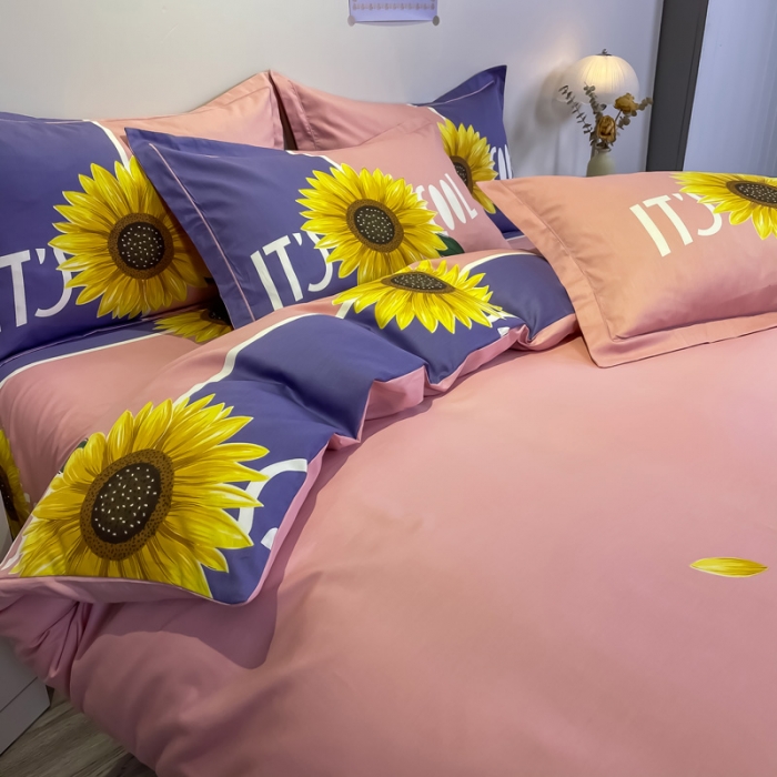 91家纺网 家纺一手货源 找家纺 金爱家 2021新款全棉活性花卉系列四件套 夏日风情-紫风格2