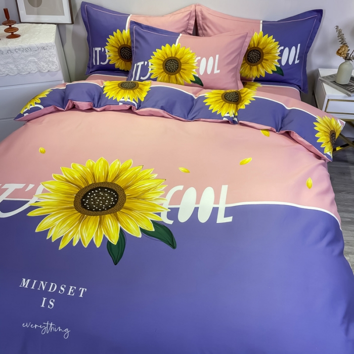 91家纺网 家纺一手货源 找家纺 金爱家 2021新款全棉活性花卉系列四件套 夏日风情-紫风格2