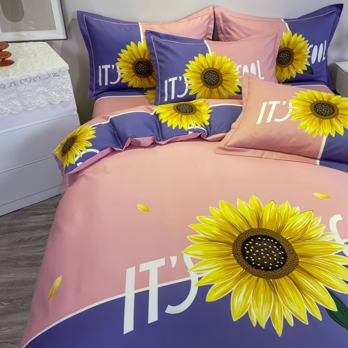 91家纺网 家纺一手货源 找家纺 金爱家 2021新款全棉活性花卉系列四件套 夏日风情-紫风格2