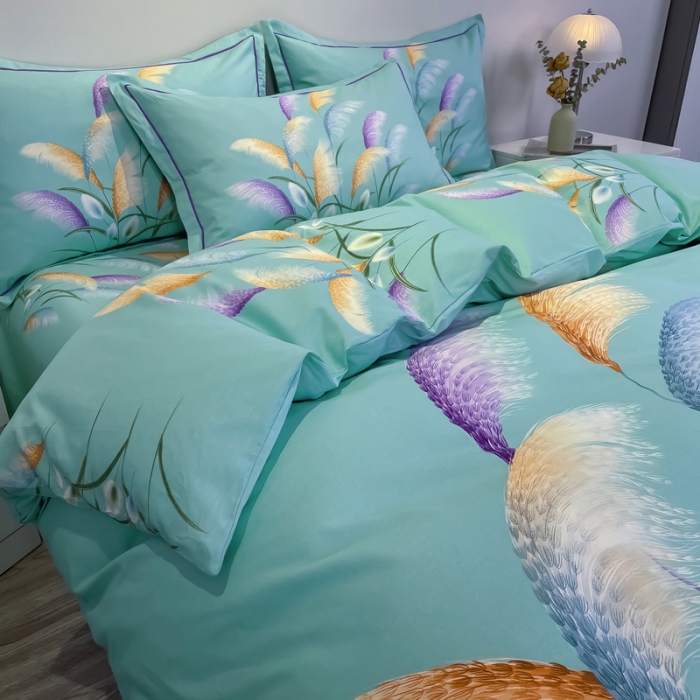 91家纺网 家纺一手货源 找家纺 金爱家 2021新款全棉活性花卉系列四件套 穗禾绿风格2