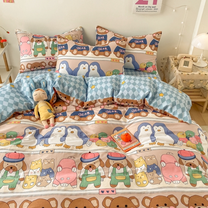 91家纺网 家纺一手货源 找家纺 沐棉家居  2022年新款13370全棉印花四件套直播爆款 baby熊