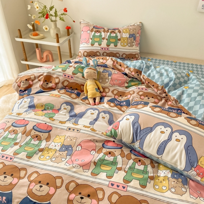 91家纺网 家纺一手货源 找家纺 沐棉家居  2022年新款13370全棉印花四件套直播爆款 baby熊