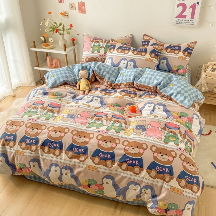 91家纺网 家纺一手货源 找家纺 沐棉家居  2022年新款13370全棉印花四件套直播爆款 baby熊