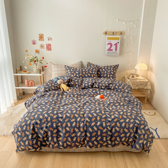 91家纺网 家纺一手货源 找家纺 沐棉家居  2022年新款13370全棉印花四件套直播爆款 布偶熊