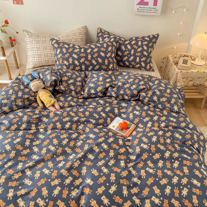 91家纺网 家纺一手货源 找家纺 沐棉家居  2022年新款13370全棉印花四件套直播爆款 布偶熊