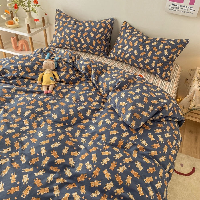 91家纺网 家纺一手货源 找家纺 沐棉家居  2022年新款13370全棉印花四件套直播爆款 布偶熊