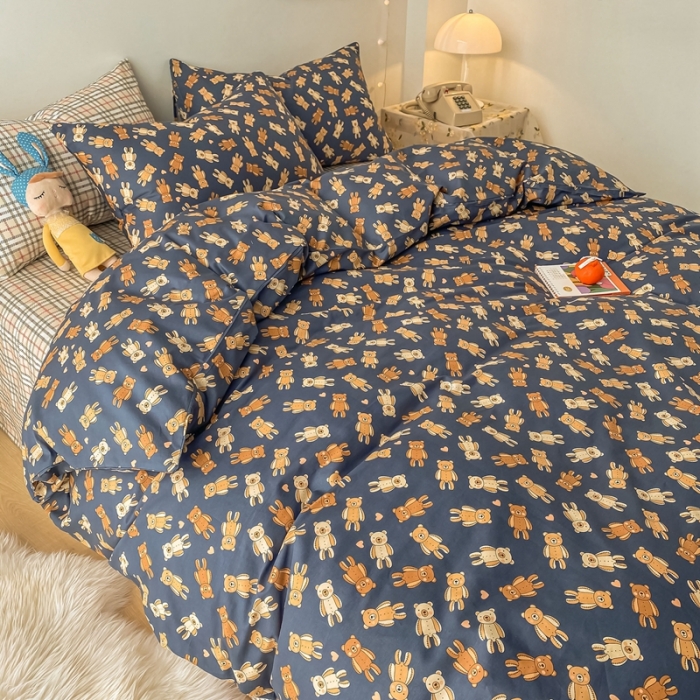 91家纺网 家纺一手货源 找家纺 沐棉家居  2022年新款13370全棉印花四件套直播爆款 布偶熊