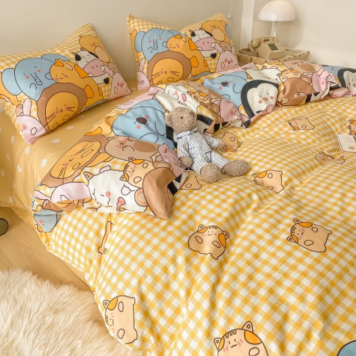 91家纺网 家纺一手货源 找家纺 沐棉家居  2022年新款13370全棉印花四件套直播爆款 欢乐牧场