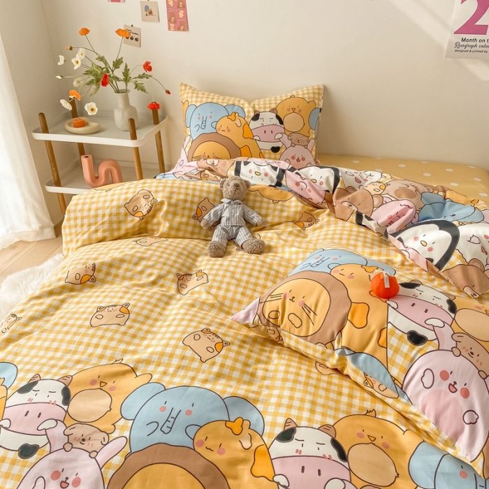 91家纺网 家纺一手货源 找家纺 沐棉家居  2022年新款13370全棉印花四件套直播爆款 欢乐牧场