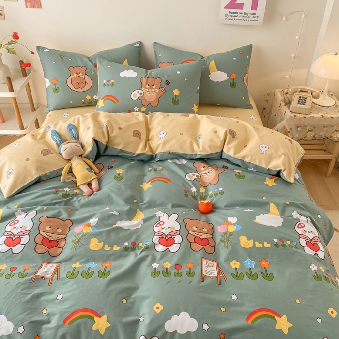 91家纺网 家纺一手货源 找家纺 沐棉家居  2022年新款13370全棉印花四件套直播爆款 快乐玩伴