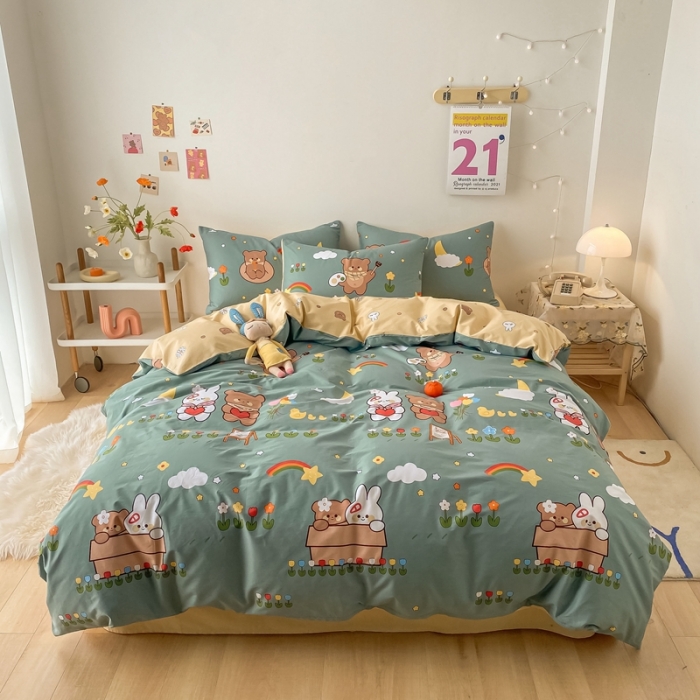 91家纺网 家纺一手货源 找家纺 沐棉家居  2022年新款13370全棉印花四件套直播爆款 快乐玩伴