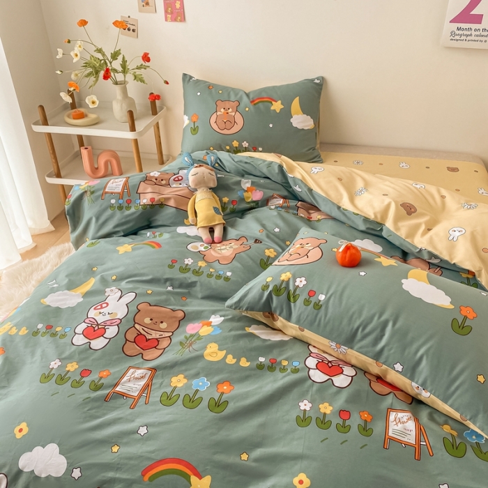 91家纺网 家纺一手货源 找家纺 沐棉家居  2022年新款13370全棉印花四件套直播爆款 快乐玩伴