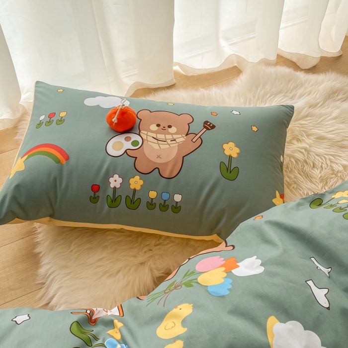 91家纺网 家纺一手货源 找家纺 沐棉家居  2022年新款13370全棉印花四件套直播爆款 快乐玩伴