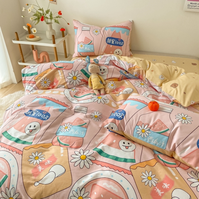 91家纺网 家纺一手货源 找家纺 沐棉家居  2022年新款13370全棉印花四件套直播爆款 甜蜜西瓜汁