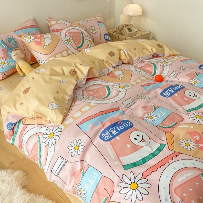 91家纺网 家纺一手货源 找家纺 沐棉家居  2022年新款13370全棉印花四件套直播爆款 甜蜜西瓜汁