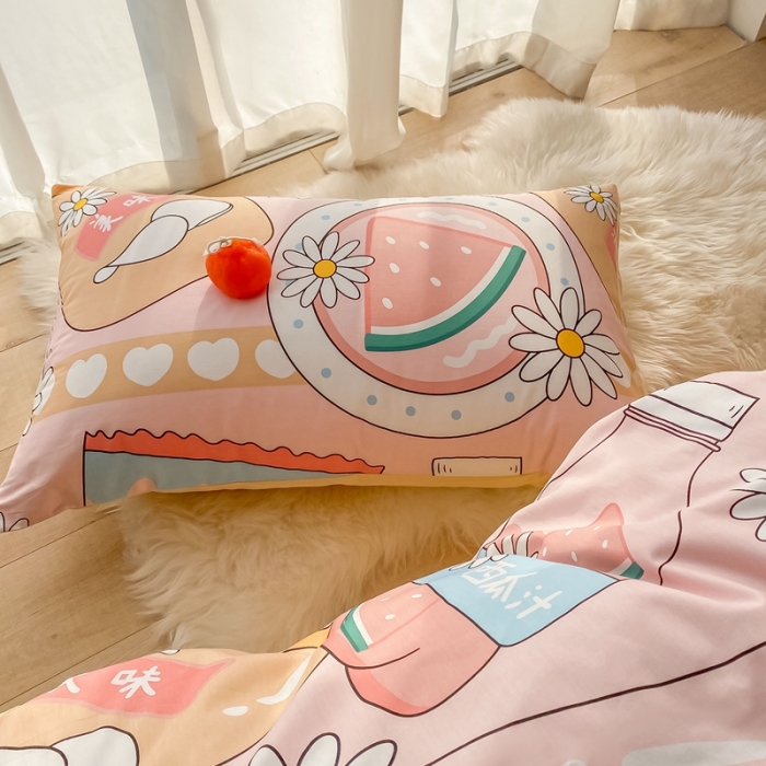 91家纺网 家纺一手货源 找家纺 沐棉家居  2022年新款13370全棉印花四件套直播爆款 甜蜜西瓜汁