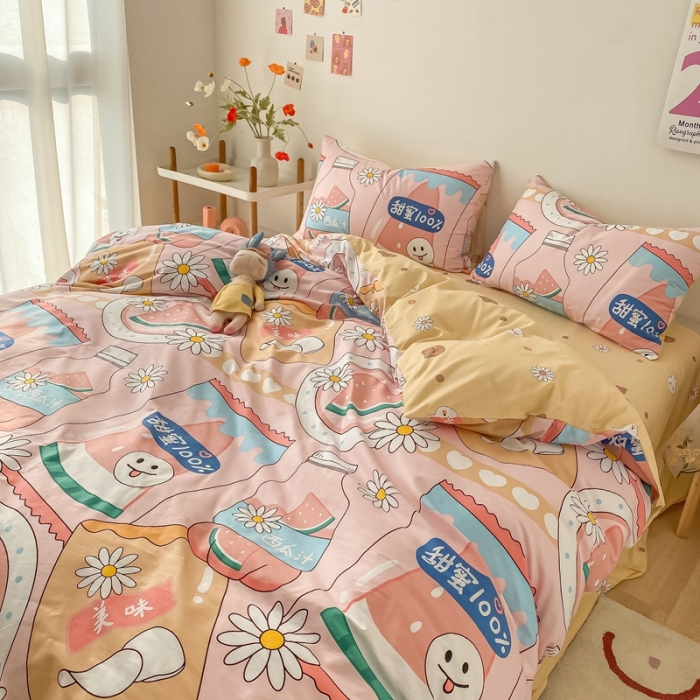 91家纺网 家纺一手货源 找家纺 沐棉家居  2022年新款13370全棉印花四件套直播爆款 甜蜜西瓜汁