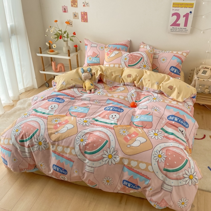 91家纺网 家纺一手货源 找家纺 沐棉家居  2022年新款13370全棉印花四件套直播爆款 甜蜜西瓜汁