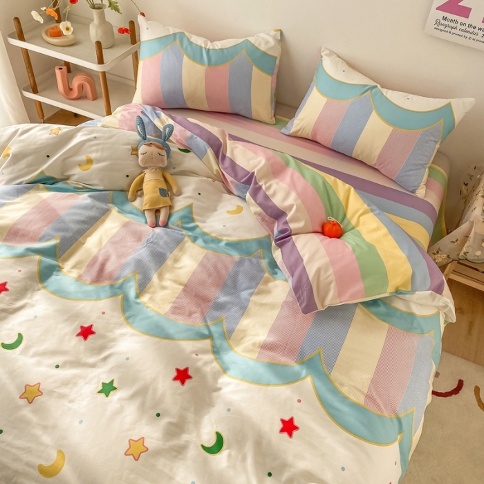 91家纺网 家纺一手货源 找家纺 沐棉家居  2022年新款13370全棉印花四件套直播爆款 月半湾