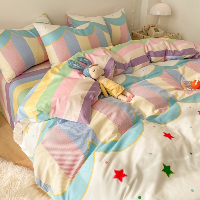 91家纺网 家纺一手货源 找家纺 沐棉家居  2022年新款13370全棉印花四件套直播爆款 月半湾