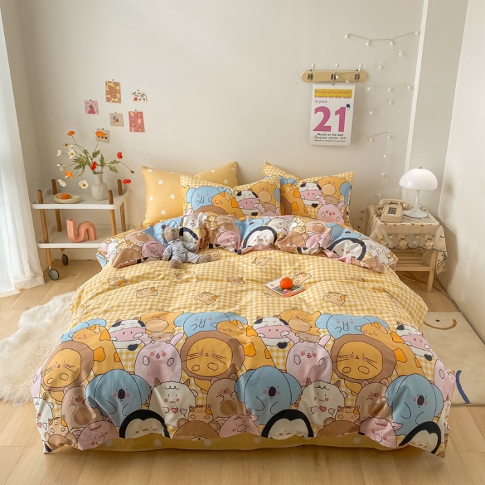 91家纺网 家纺一手货源 找家纺 沐棉家居  2022年新款13370全棉印花四件套直播爆款 欢乐牧场