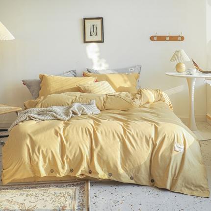 91家纺网 家纺一手货源 找家纺 睡美美 2021新款60色织彩棉四件套 初秋黄