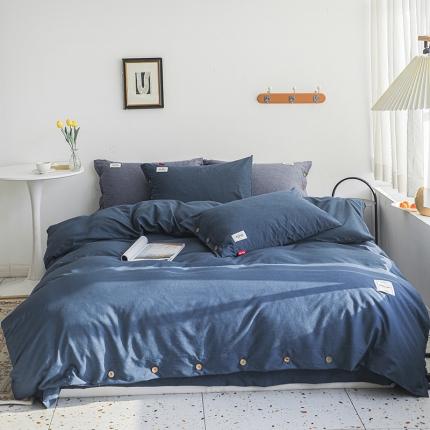 91家纺网 家纺一手货源 找家纺 睡美美 2021新款60色织彩棉四件套 牛仔蓝