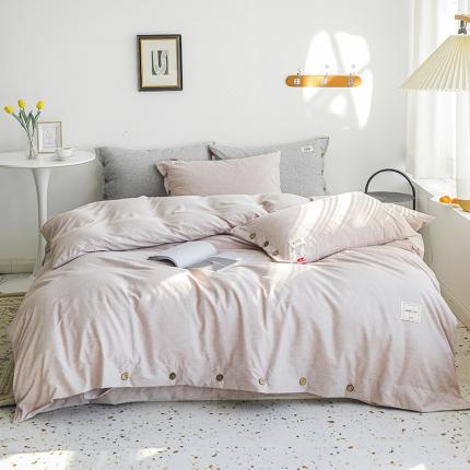 91家纺网 家纺一手货源 找家纺 睡美美 2021新款60色织彩棉四件套 湘妃粉