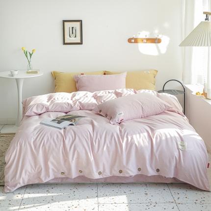 91家纺网 家纺一手货源 找家纺 睡美美 2021新款60色织彩棉四件套 樱花粉