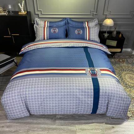 91家纺网 家纺一手货源 找家纺 （总）金爱家 2021新款全棉13372四件套条格简约系列