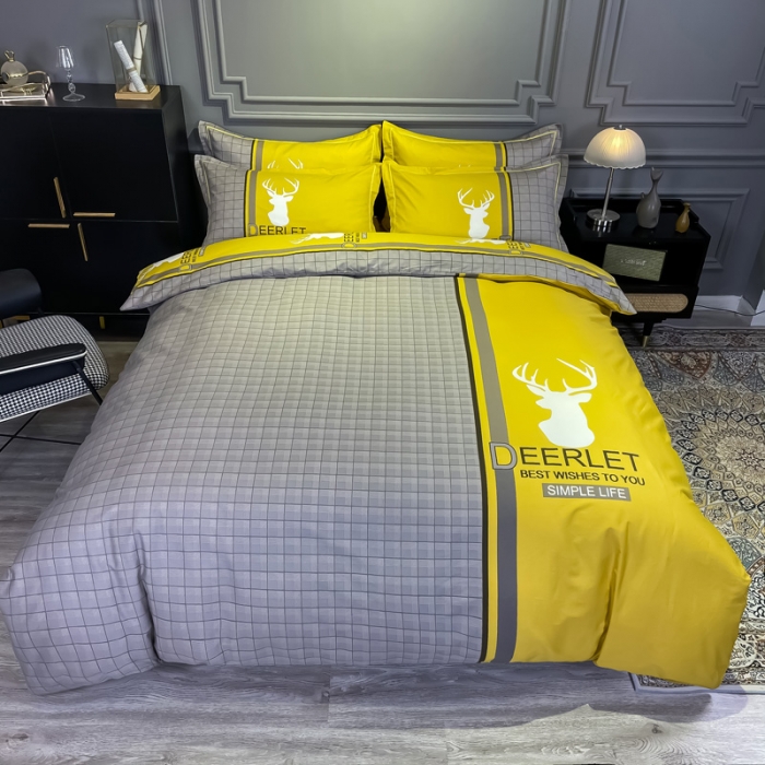 91家纺网 家纺一手货源 找家纺 金爱家 2021新款全棉13372四件套条格简约系列 皇家风情