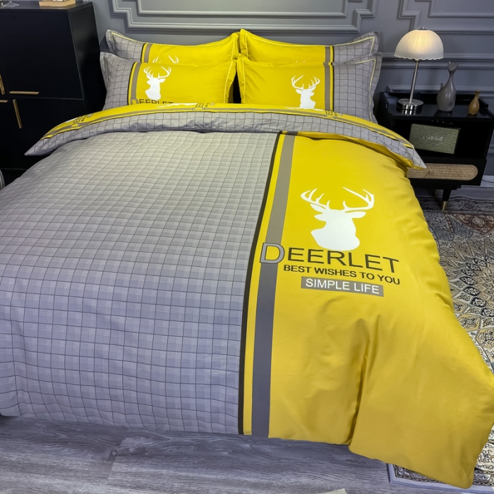 91家纺网 家纺一手货源 找家纺 金爱家 2021新款全棉13372四件套条格简约系列 皇家风情