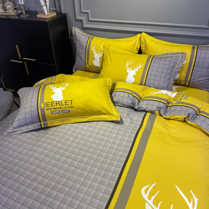 91家纺网 家纺一手货源 找家纺 金爱家 2021新款全棉13372四件套条格简约系列 皇家风情