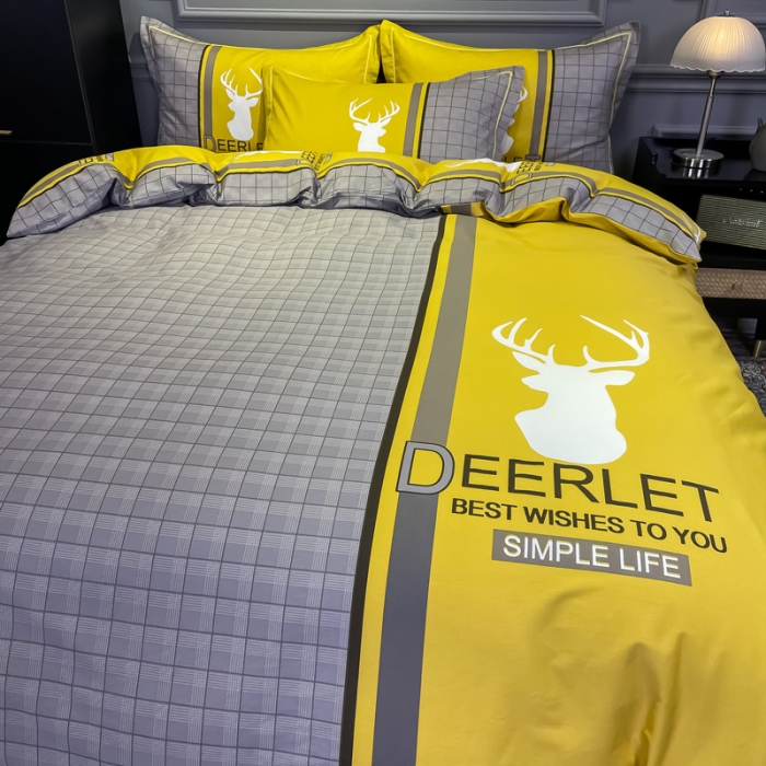 91家纺网 家纺一手货源 找家纺 金爱家 2021新款全棉13372四件套条格简约系列 皇家风情