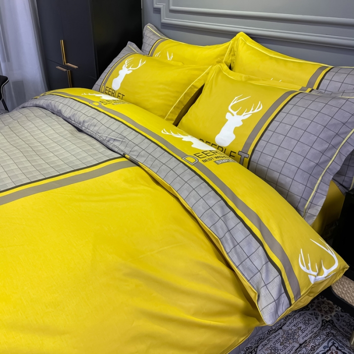 91家纺网 家纺一手货源 找家纺 金爱家 2021新款全棉13372四件套条格简约系列 皇家风情