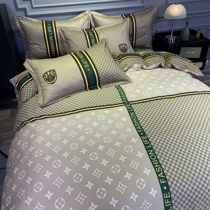 91家纺网 家纺一手货源 找家纺 金爱家 2021新款全棉13372四件套条格简约系列 加州咖