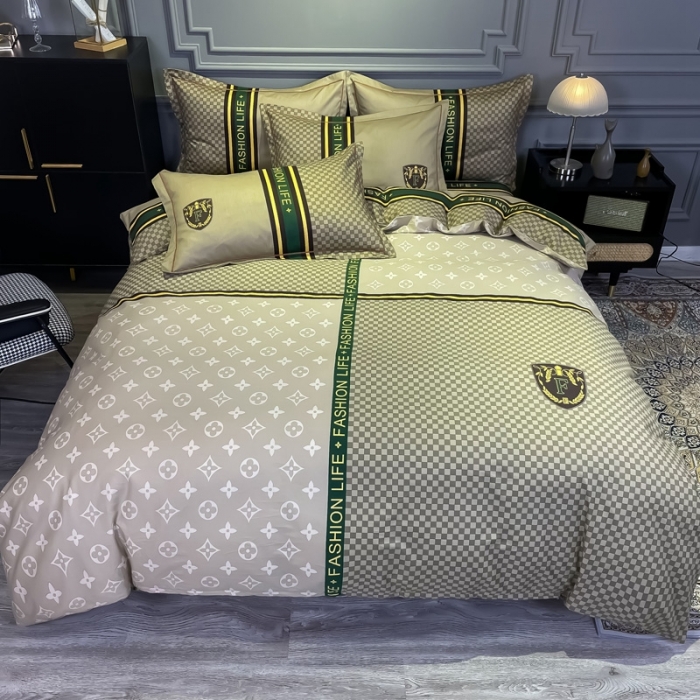 91家纺网 家纺一手货源 找家纺 金爱家 2021新款全棉13372四件套条格简约系列 加州咖