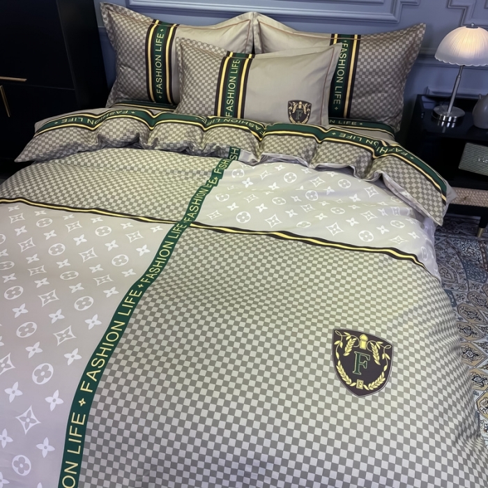 91家纺网 家纺一手货源 找家纺 金爱家 2021新款全棉13372四件套条格简约系列 加州咖