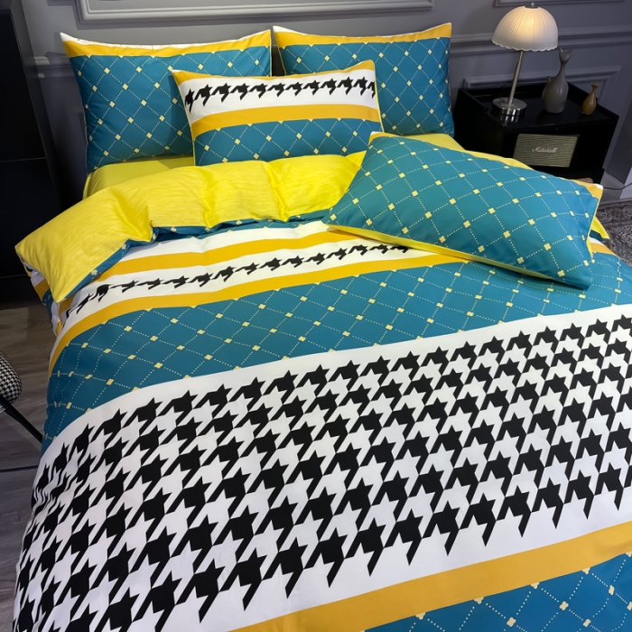 91家纺网 家纺一手货源 找家纺 金爱家 2021新款全棉13372四件套条格简约系列 赛亚