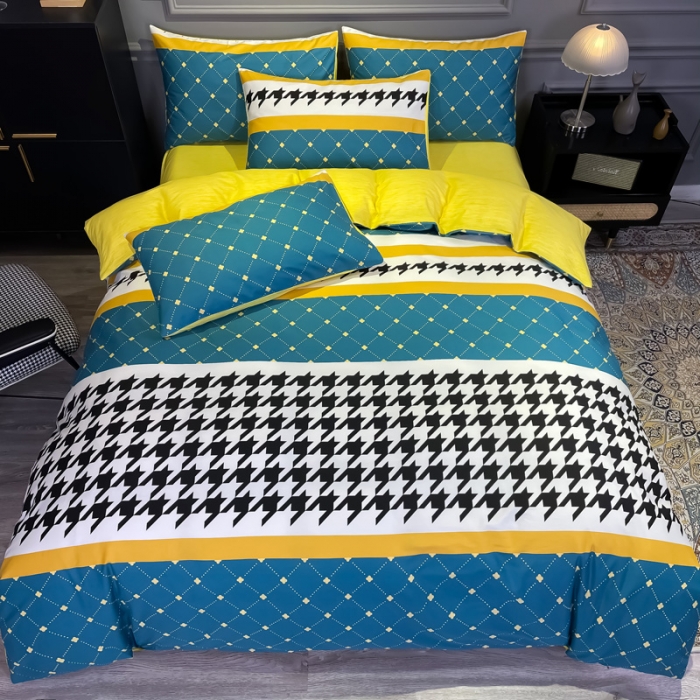 91家纺网 家纺一手货源 找家纺 金爱家 2021新款全棉13372四件套条格简约系列 赛亚