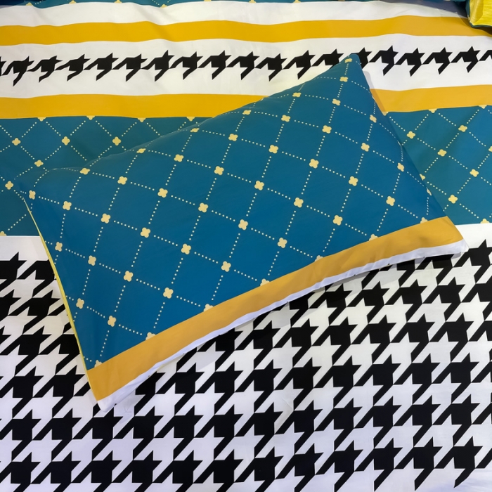 91家纺网 家纺一手货源 找家纺 金爱家 2021新款全棉13372四件套条格简约系列 赛亚